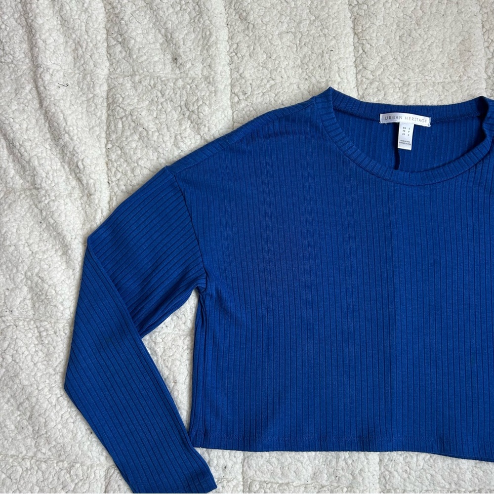 Urban Heritage Blue Long Sleeve Crop Shirt - Picture 3 of 11